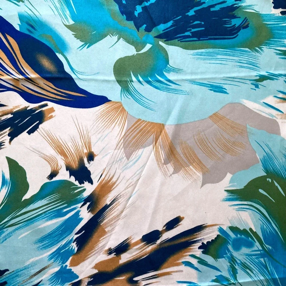 Oversized Square Blue Floral Satin Scarf Head Neck Hair boho Tropical Wrap 💖